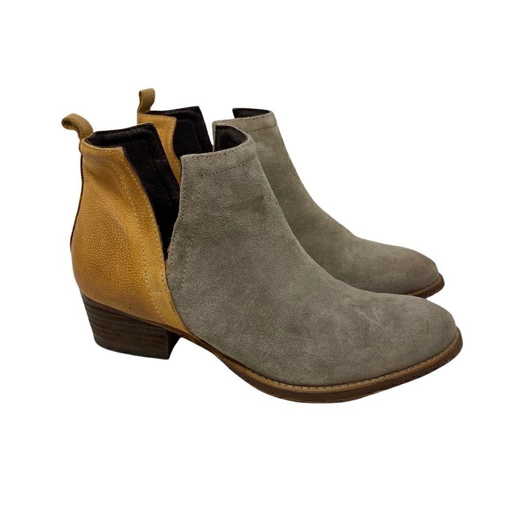 Diba True Women's Stop By Ankle Boots Booties Gray Brown Color Block Leather 8.5